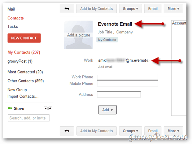 opprette Gmail-kontakt