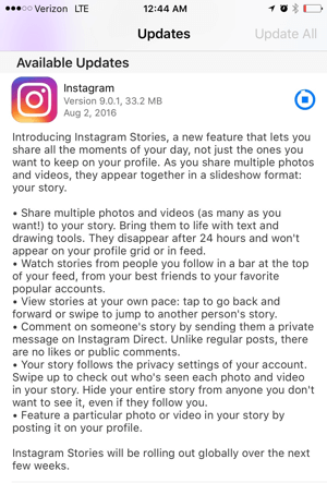 instagram app historier oppdatering