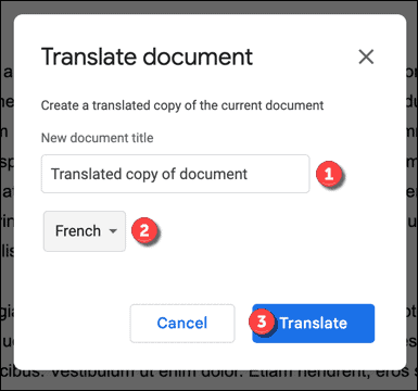 Oversettelsesalternativer i Google Dokumenter