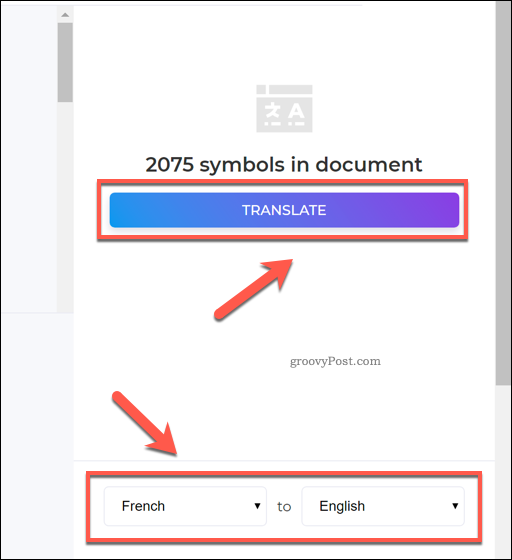 DeftPDF-oversettelsesalternativene