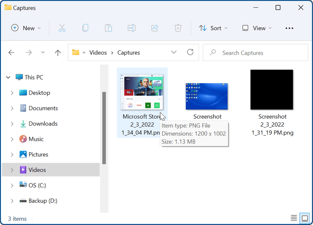 videoopptaksmappe ta et skjermbilde på Windows 11