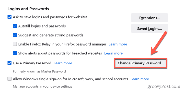 Firefox endre passord