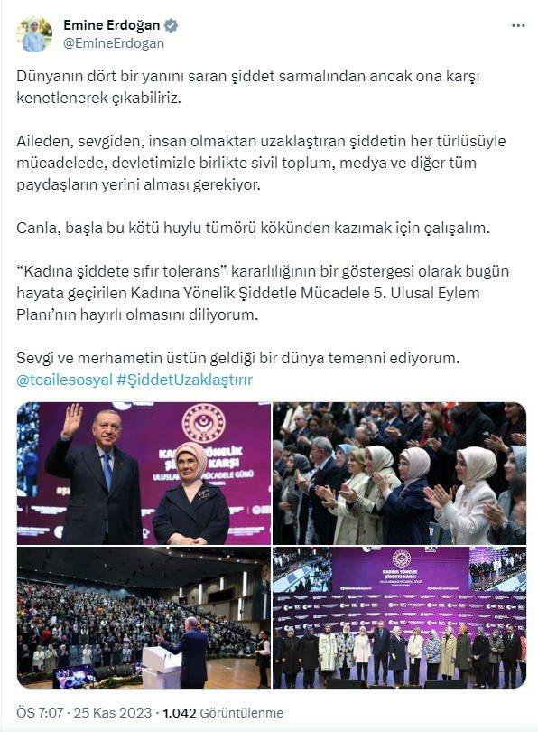 Førstedame Erdoğan deler om vold mot kvinners dag