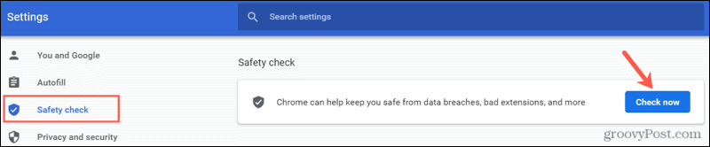 Utfør en sikkerhetskontroll i Chrome