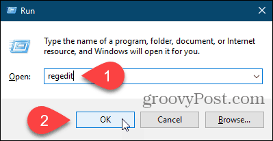 Åpne Registerredigering ved å bruke Kjør-dialogboksen i Windows