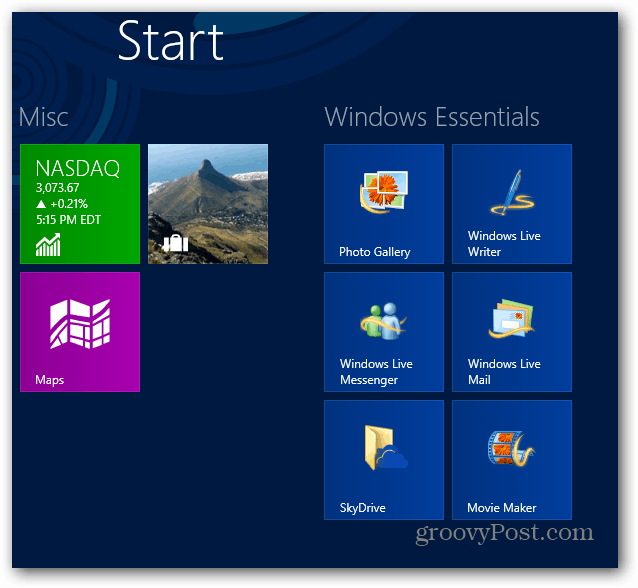 Windows Essentials-startskjermbildet