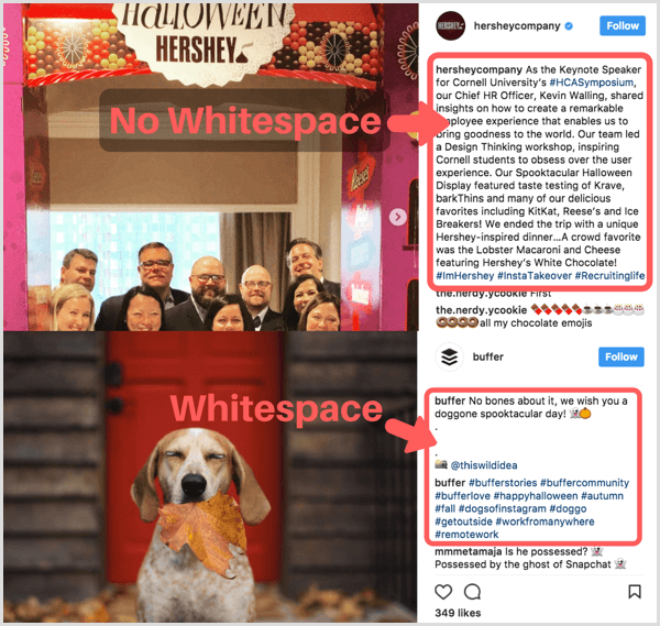 Instagram-billedtekst hvit plassbruk