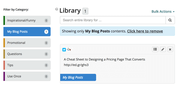 Klikk på filteret Mine blogginnlegg for å se bare innleggene i den kategorien.