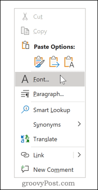 Få tilgang til Font-innstillingene i Word
