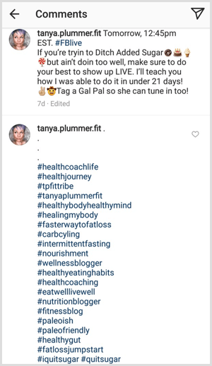 eksempel på Instagram-innlegg med flere hashtags