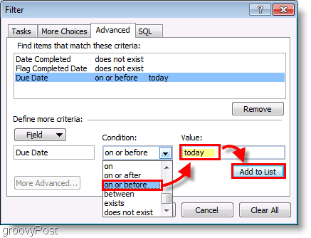 Skjermbilde: Oppsettfilter for Outlook 2007-oppgaven i dag