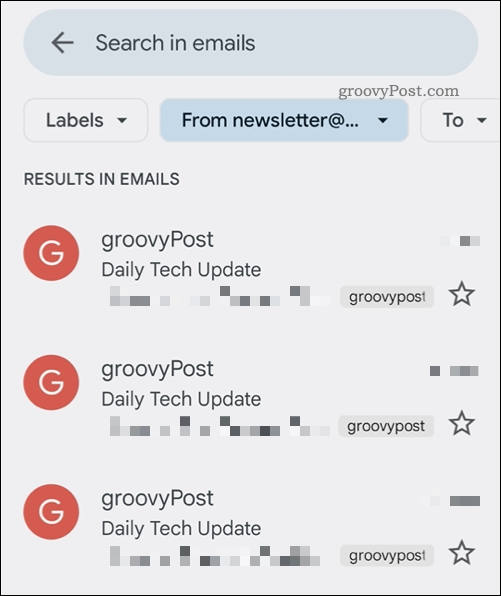 Søkeresultater for Gmail-appen