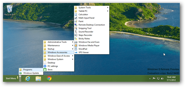 windows 8 gir en helt ny startmeny via verktøylinjen på oppgavelinjen