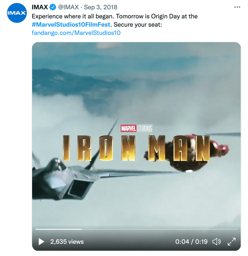 bilde av IMAX tweet om Marvel Studios 10 års filmfestival