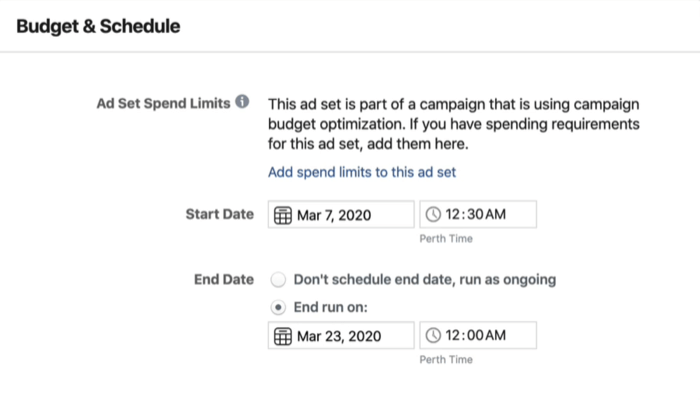 Budsjett og tidsplan på annonsesettnivå i Facebook Ads Manager
