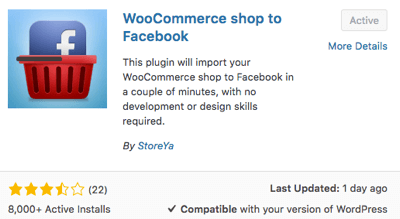 Velg og aktiver WooCommerce Shop to Facebook plugin.