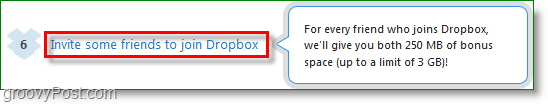 Dropbox-skjermdump - lær plass ved å invitere venner