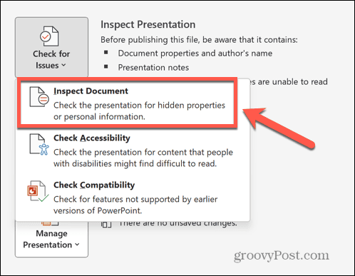 powerpoint inspiser dokumentet