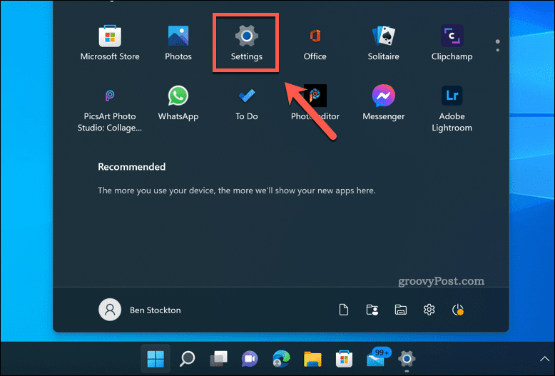 Åpne Windows 11 Innstillinger-menyen