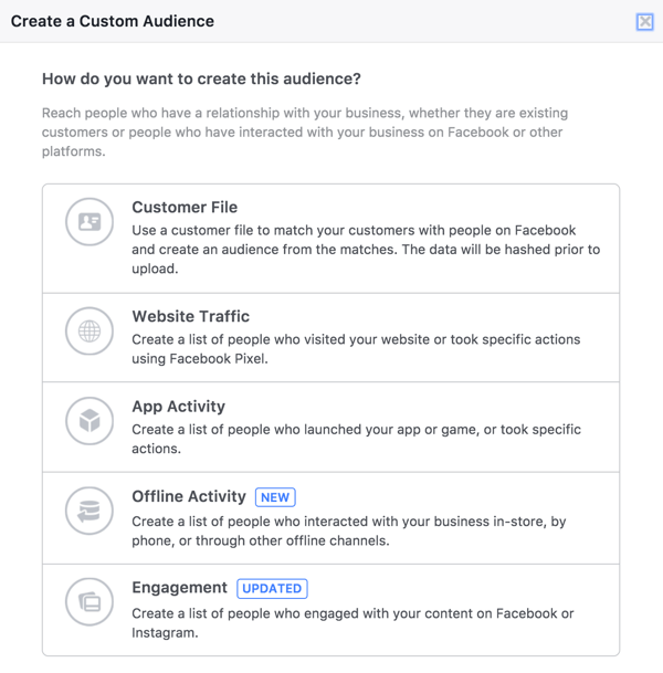 I Engagement for Facebook-målgrupper velger du Engagement for å opprette et publikum av mennesker som har sett livevideoene dine.