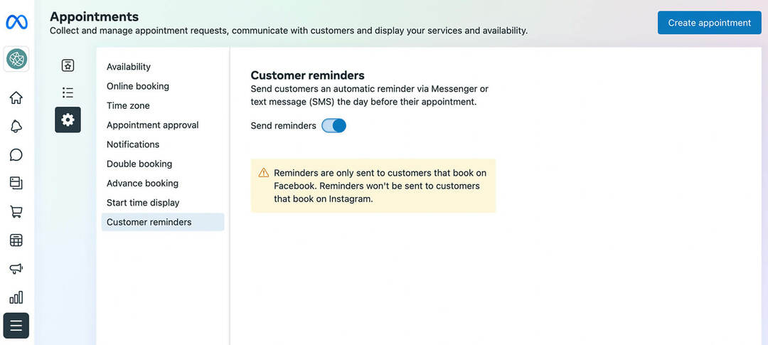 hvordan-administrere-bestilte-avtaler-eller-reservasjoner-gjennom-meta-business-suite-send-reminders-panel-click-settings-tab-select-customer-reminders-click-toggle-to-enable-example- 19