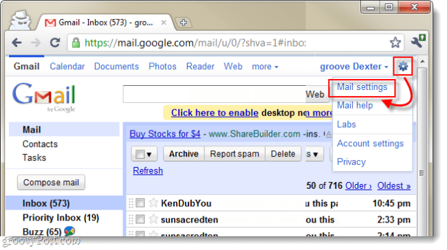 åpne Gmail-innstillinger