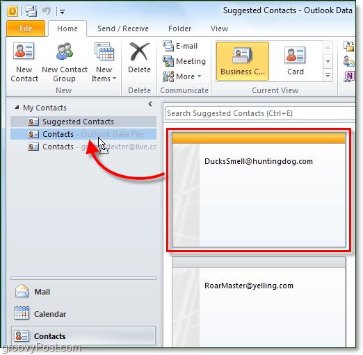 Slik finner du og legger til ikke-lagrede kontakter i Outlook 2010
