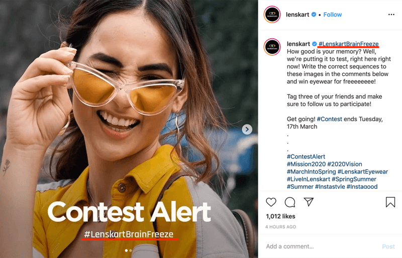 eksempel på Instagram-konkurranseinnlegg som inkluderer merket hashtag i bilde og bildetekst
