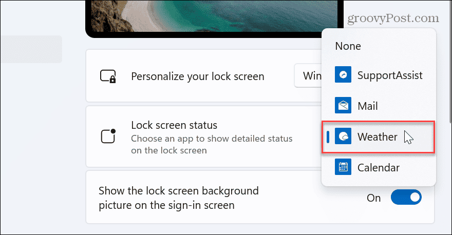 Vær til Windows 11 låseskjerm
