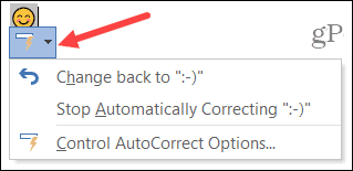 AutoCorrect Button i Word på Windows