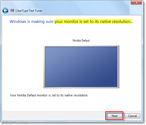 sørg for at Windows 7-skjermen er satt til opprinnelig oppløsning