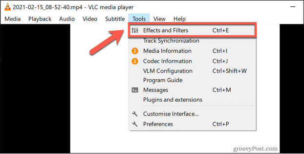 Åpne VLC Effects and Filters-menyen på Windows