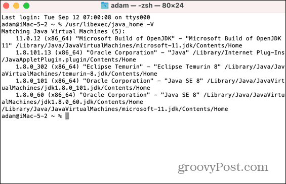 mac liste over installerte java jdks