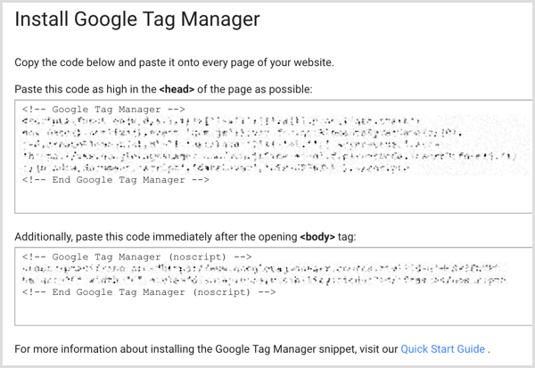 Google Tag Manager installasjonskode på nettstedet
