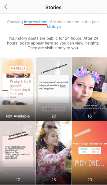 Se avkastningsdata for Instagram Stories, trinn 4.