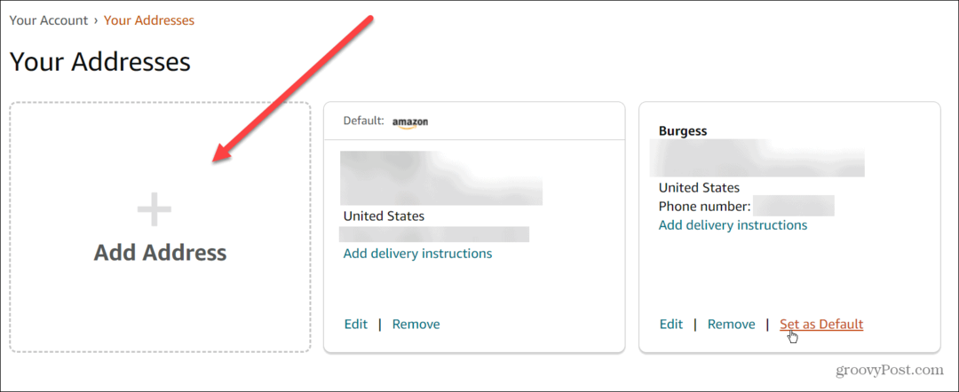 Endre leveringsadressen din på Amazon