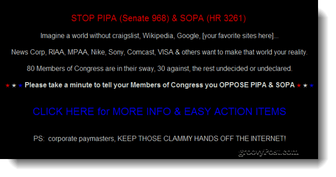 Google, Wikipedia Blant nettsteder "Going Dark" i dag for å protestere på foreslåtte lovregler mot piratkopiering i kongressen