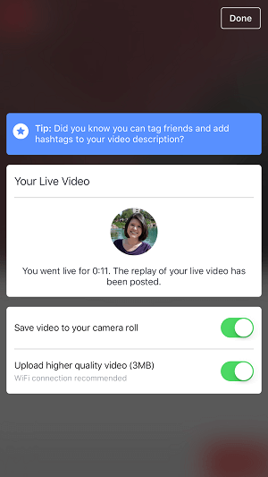facebook profil live video alternativ for å lagre video