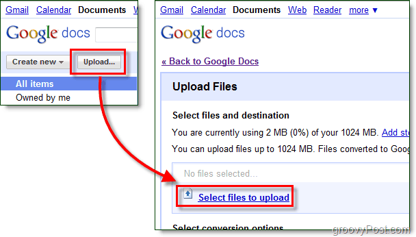 laste opp filer til Google Docs