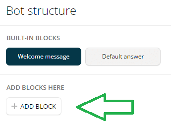 Klikk + Legg til blokk for å legge til en ny blokk i Chatfuel.