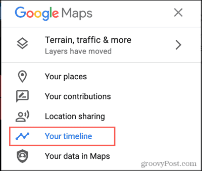 Google Maps-menyen, din tidslinje