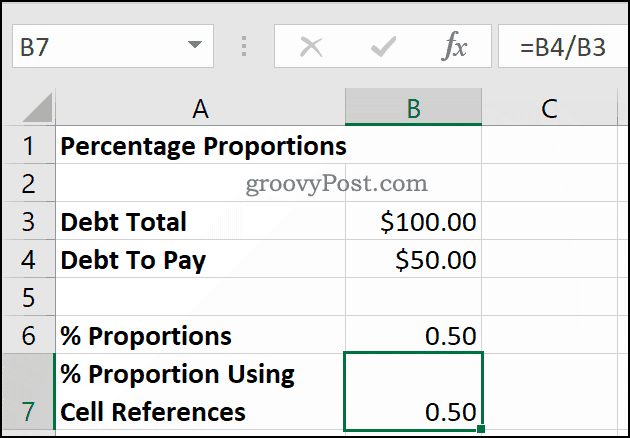 Beregne prosent som proporsjoner ved hjelp av Microsoft Excel