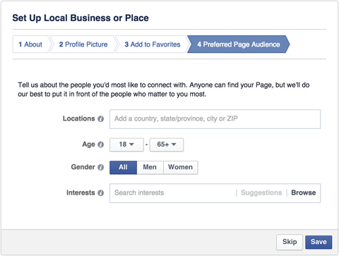 facebook lokal virksomhetsside foretrukket publikum