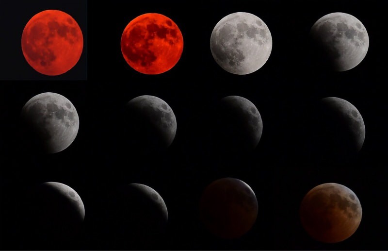 vil bli sett i forskjellige farger i måneformørkelsesfasen
