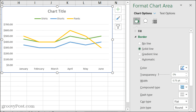 Format diagram sidefelt i Excel