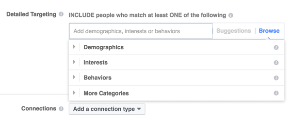 Facebook tilbyr tre hovedmålkategorier.
