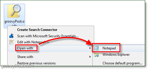 Åpne en søkekontakt med notisblokk for å redigere den i Windows 7