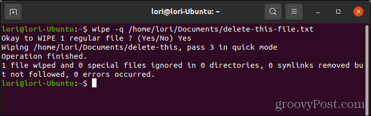 Slett en fil på en sikker måte ved å tørke med hurtigmodus i Linux