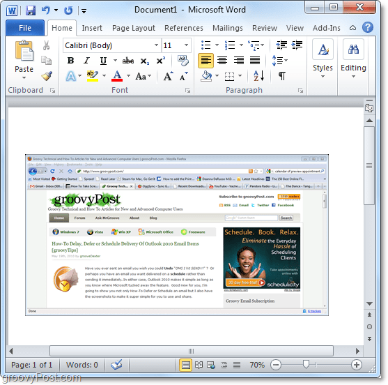 bruker et tilgjengelig vindu for et skjermbilde i office 2010