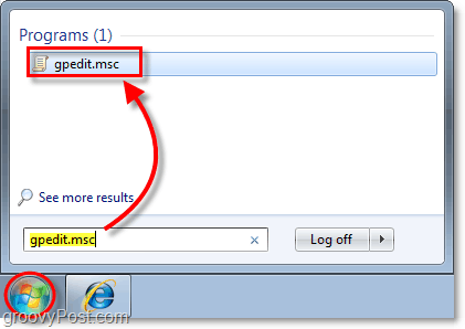 skriv gpedit.msc i oppgavelinjen i windows 7, slik at du får tilgang til den lokale gruppepolicyredigereren i vindu 7